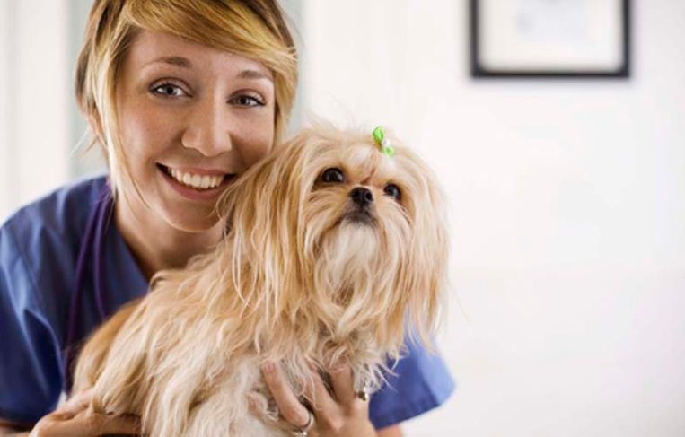 Mujer con perro pequeño